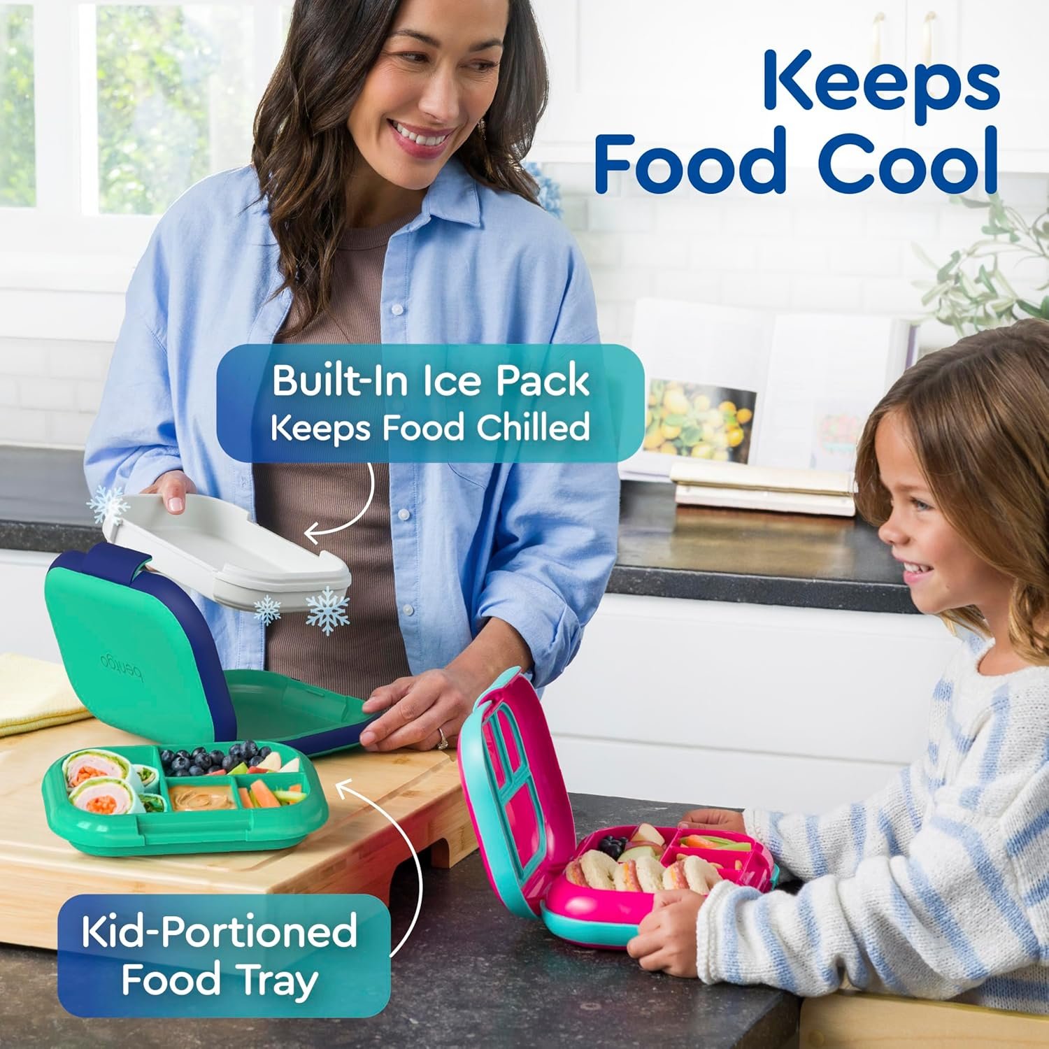 Home Marketplace2 17 Bentgo Chill Kids Leak-Proof Lunch Box – 4-Compartment Bento Box with Built-In Ice Pack, 3.3 Cup Capacity, PFAS & BPA-Free, Microwave & Dishwasher Safe, Ideal Size for Ages 3 to 7 (Green/Navy)
